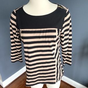 Jones New York Tan & Black striped top, size medium